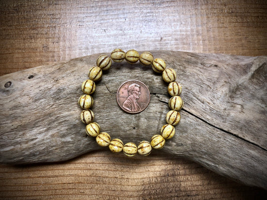 Czech Glass - Light Brown Melons with Copper Wash - 8mm