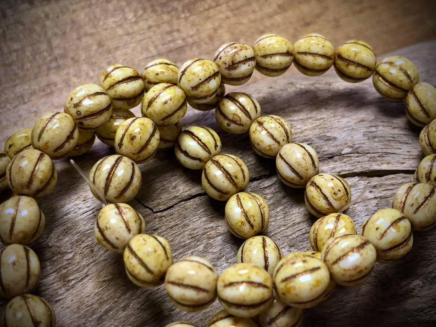 Czech Glass - Light Brown Melons with Copper Wash - 8mm