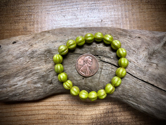 Czech Glass - Green Speckled Melons - 8mm