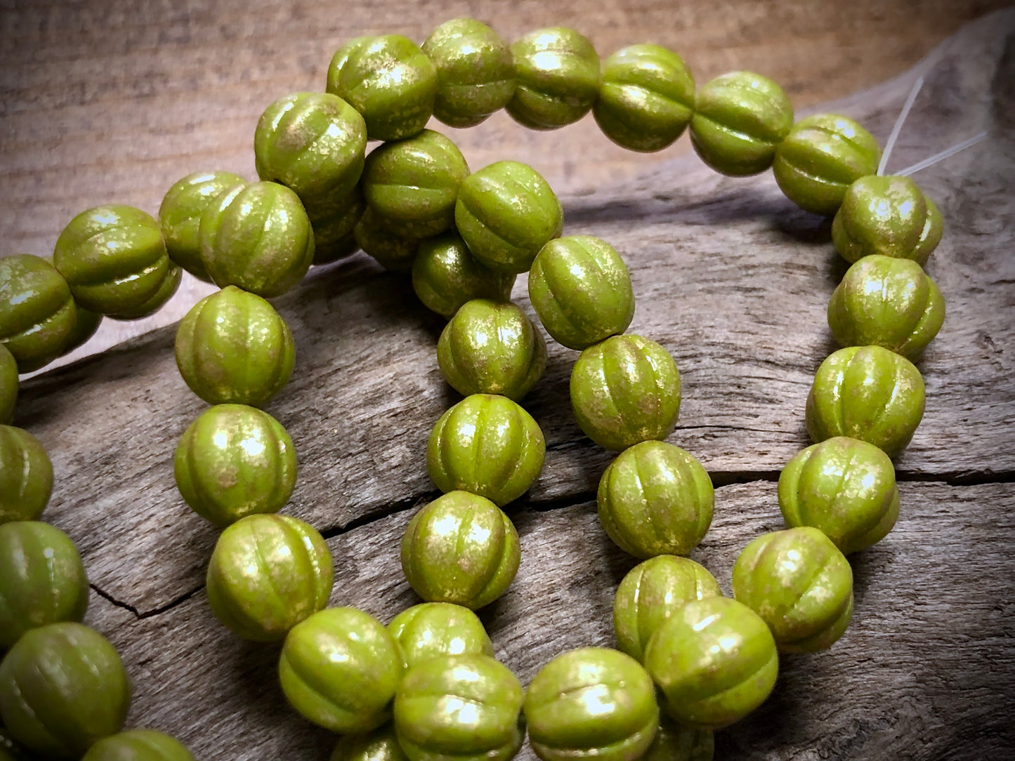 Czech Glass - Green Speckled Melons - 8mm