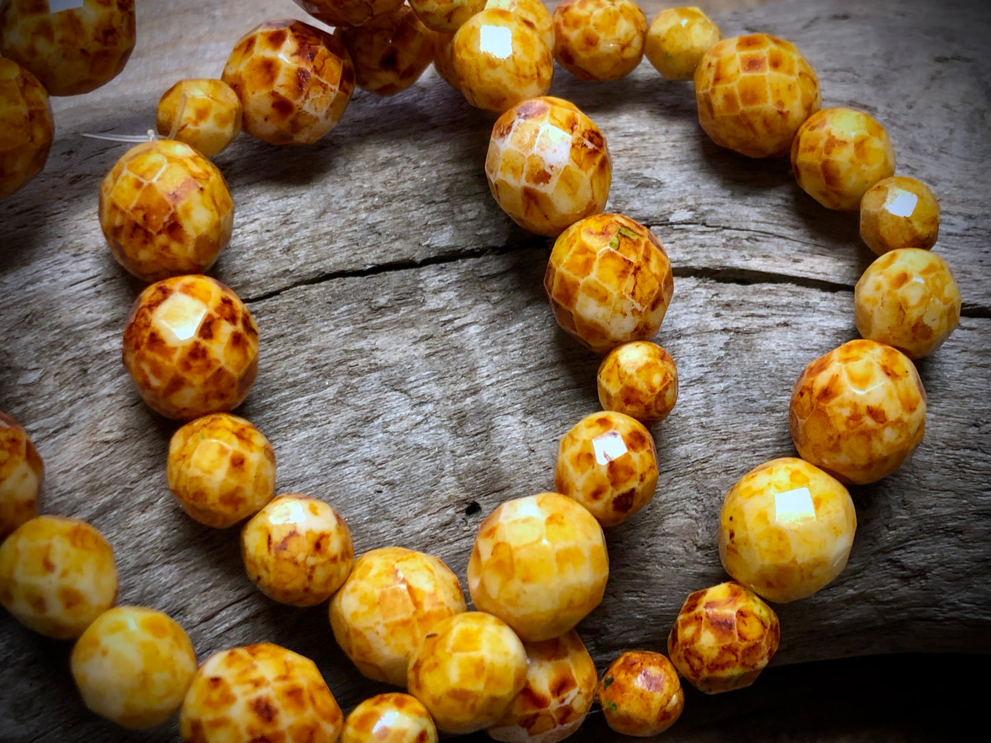 Czech Glass - Faceted Amber & White Rounds - 6mm to 10mm