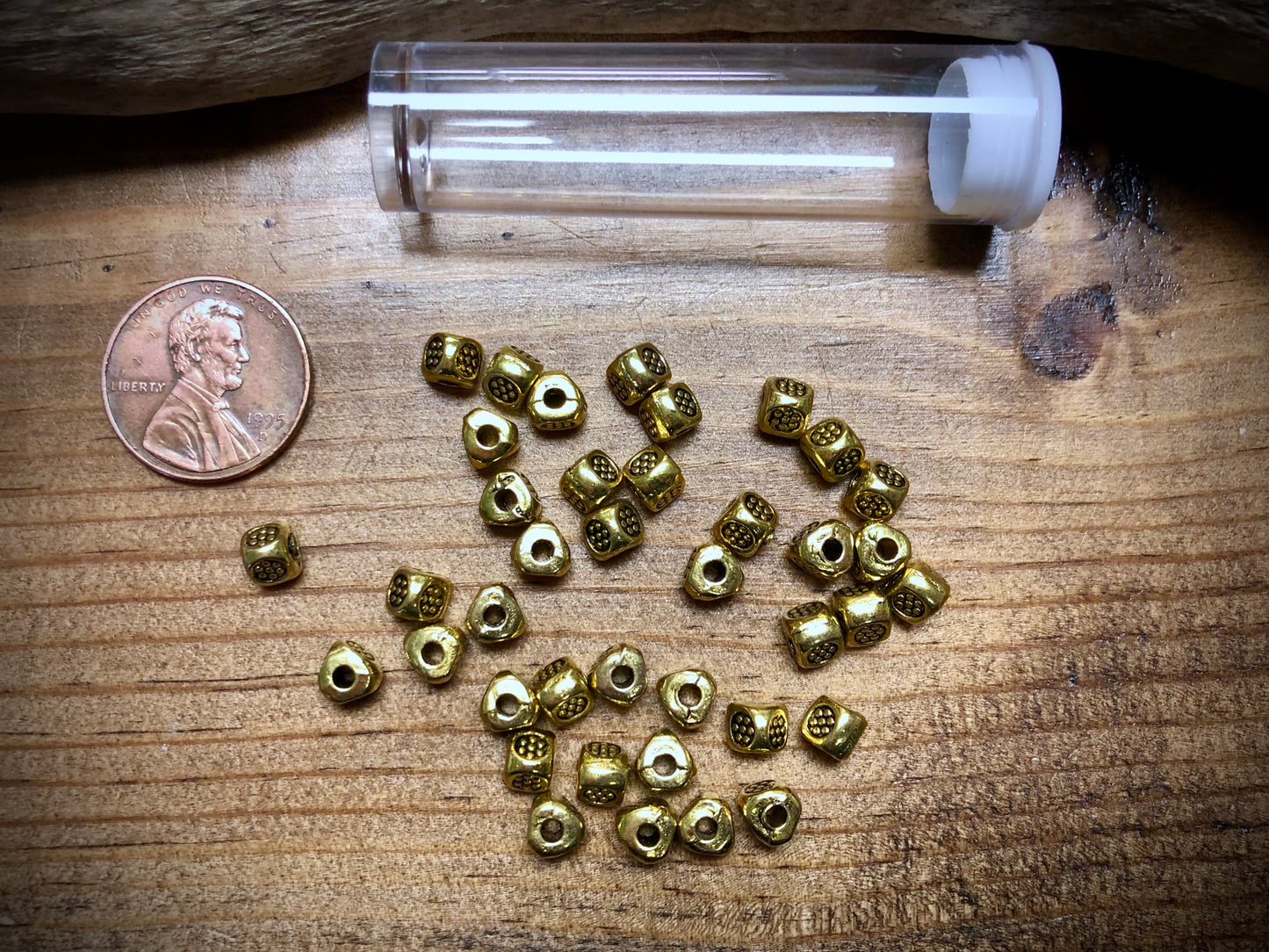 Gold Tone Pewter Spacers Set - 5mm Patterned Cubes