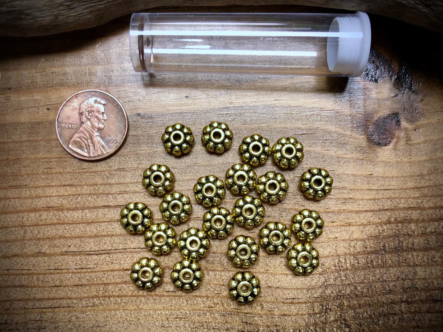 Gold Tone Pewter Spacers Set - 3mm x 8mm Daisies