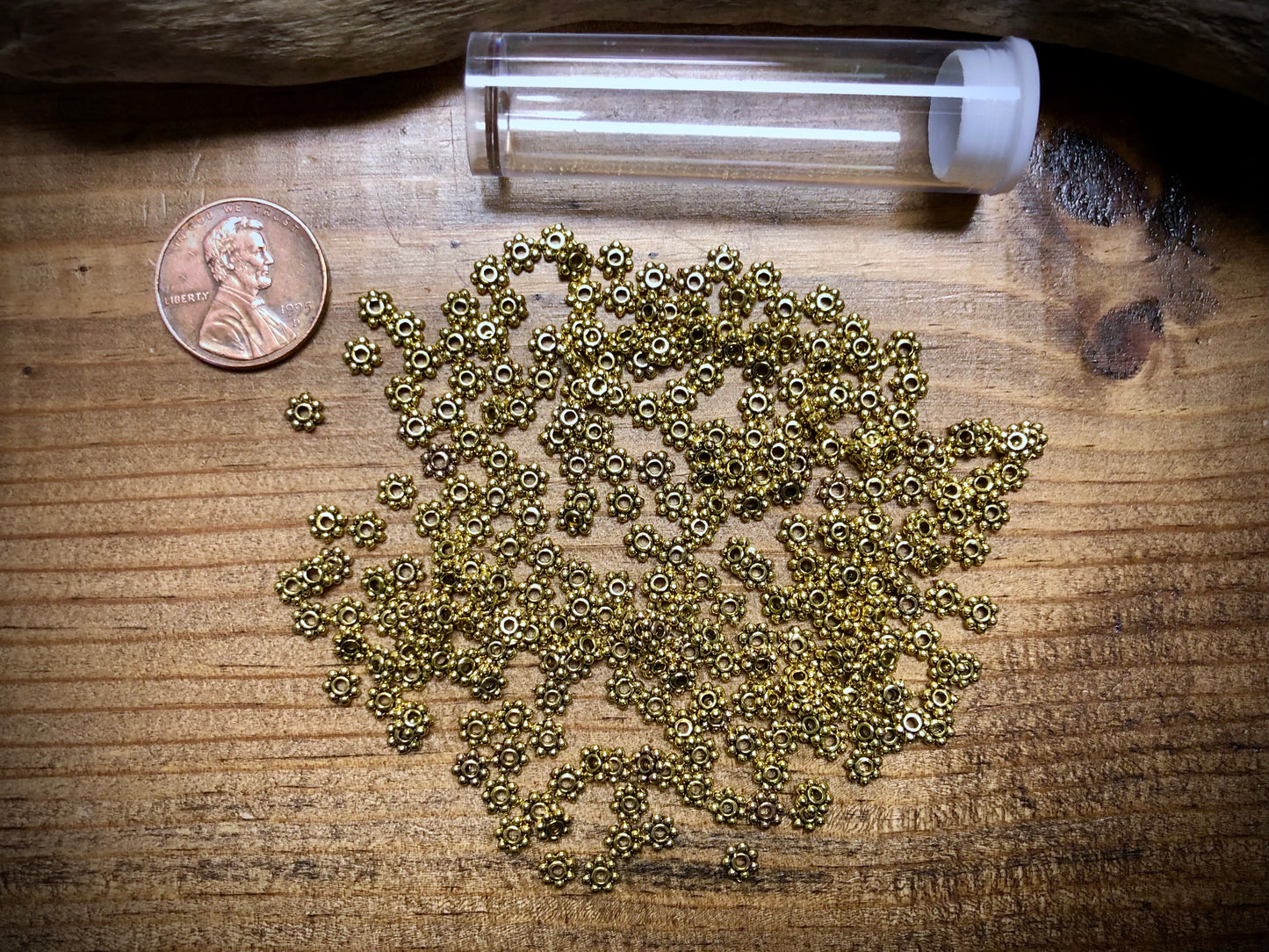 Gold Tone Pewter Spacers Set - 1mm x 4mm Daisies