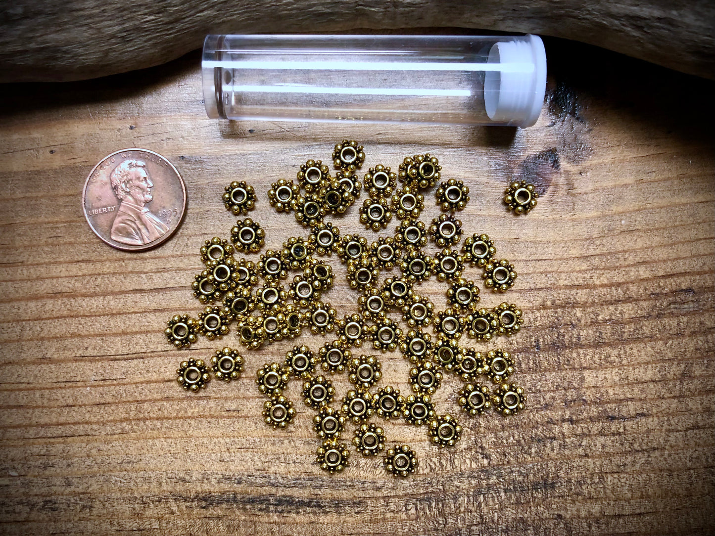 Gold Tone Pewter Spacers Set - 2mm x 6mm Daisies