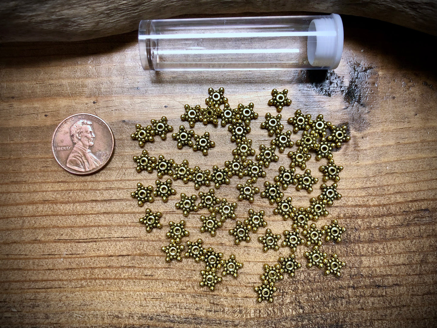Gold Tone Pewter Spacers Set - 2mm x 7mm Ball Stars
