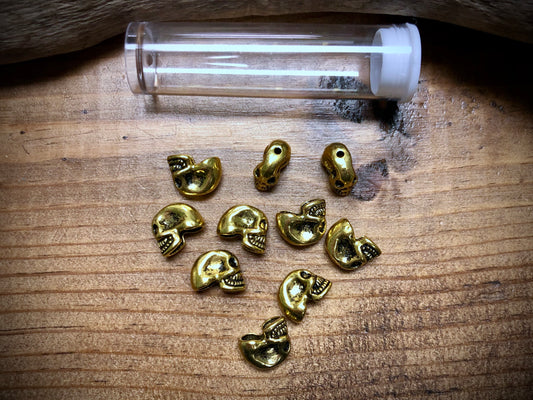 Gold Tone Pewter Spacers Set - 4mm x 10mm Vertical Squished Skulls