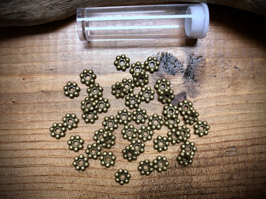 Antique Brass Tone Pewter Spacers Set - 2mm x 7mm Daisies