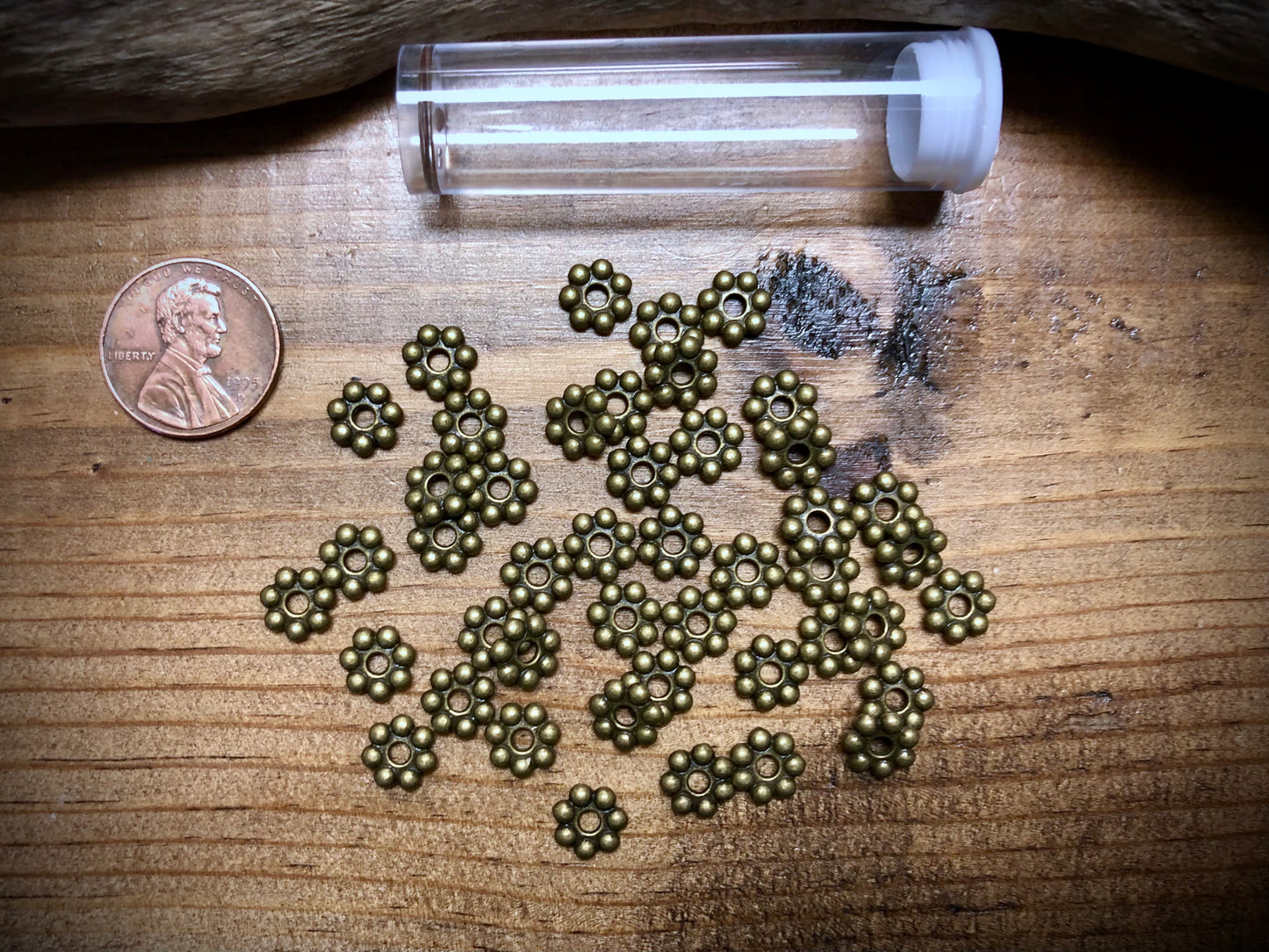Antique Brass Tone Pewter Spacers Set - 2mm x 7mm Daisies