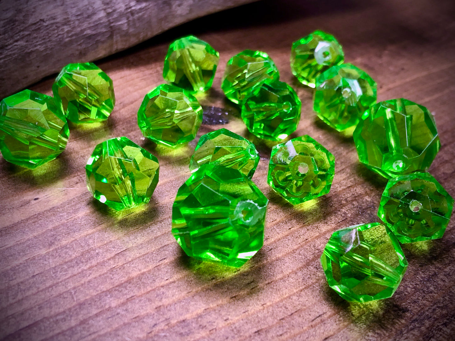 Vintage Plastic Green Faceted Bead Lot