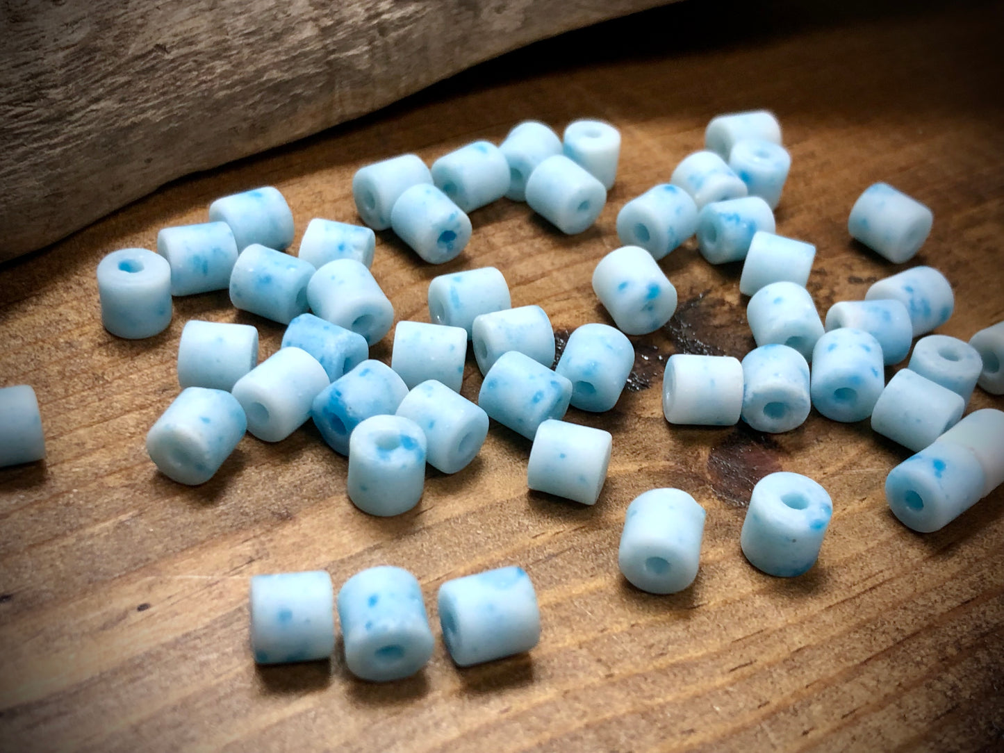 Vintage Czech Glass - Sky Blue Tile Beads