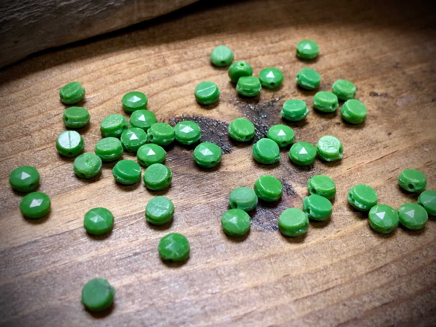 Vintage Czech Glass - Grass Green Nailhead Beads