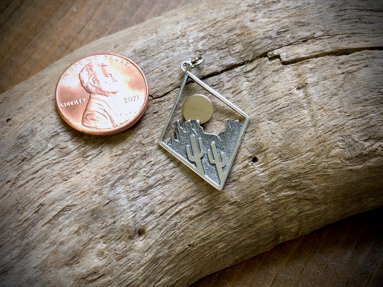 Sterling Cactus Charm in Diamond Frame