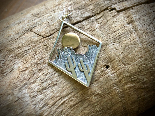 Sterling Cactus Charm in Diamond Frame