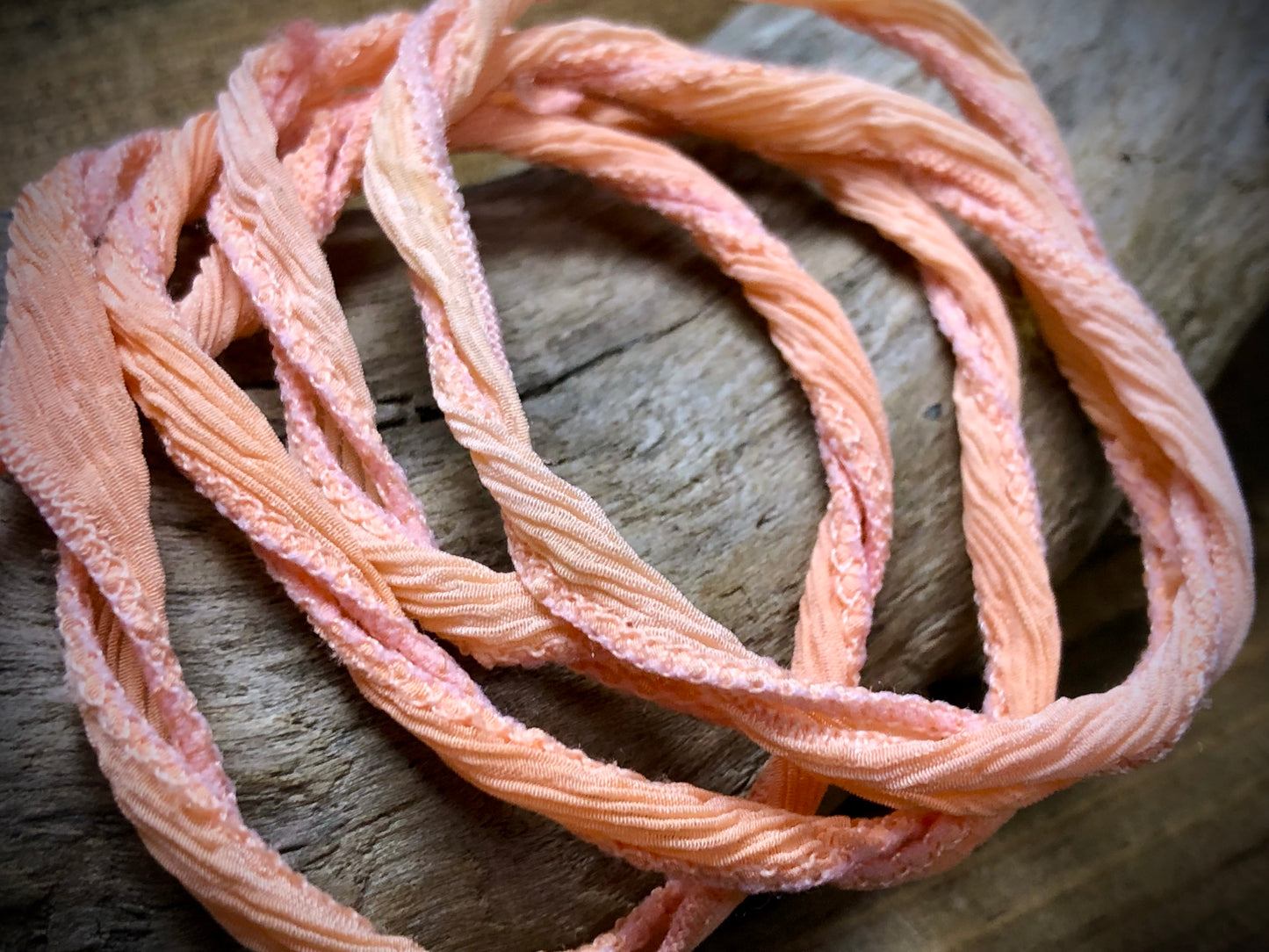 Side-Stitched Silk Ribbon - Peach