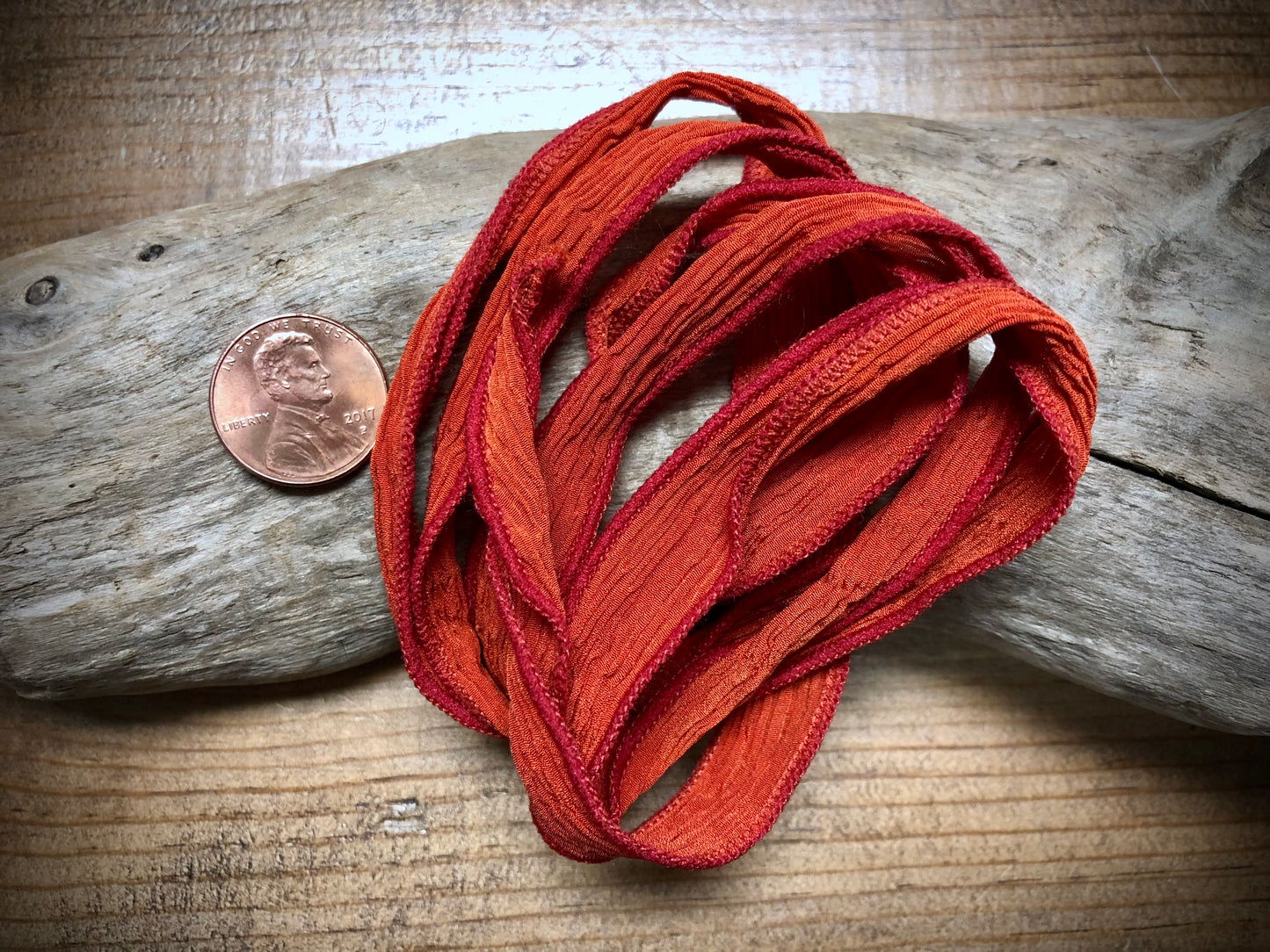 Side-Stitched Silk Ribbon - Rust