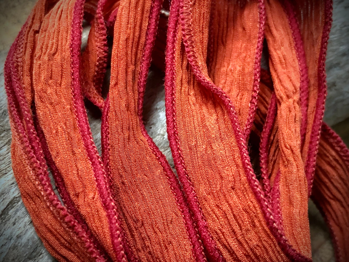 Side-Stitched Silk Ribbon - Rust