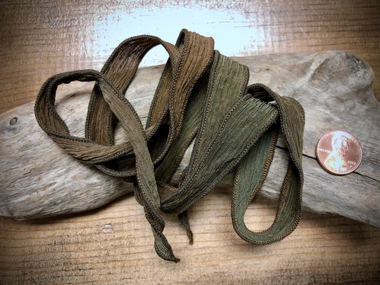 Side-Stitched Silk Ribbon - Bark