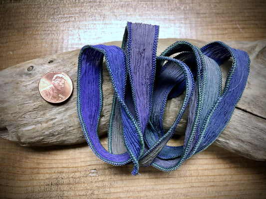 Side-Stitched Silk Ribbon - Purple-Olive Ombre
