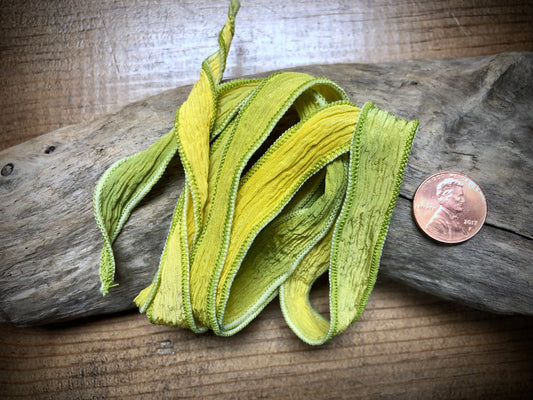 Side-Stitched Silk Ribbon - Lemon-Lime Ombre