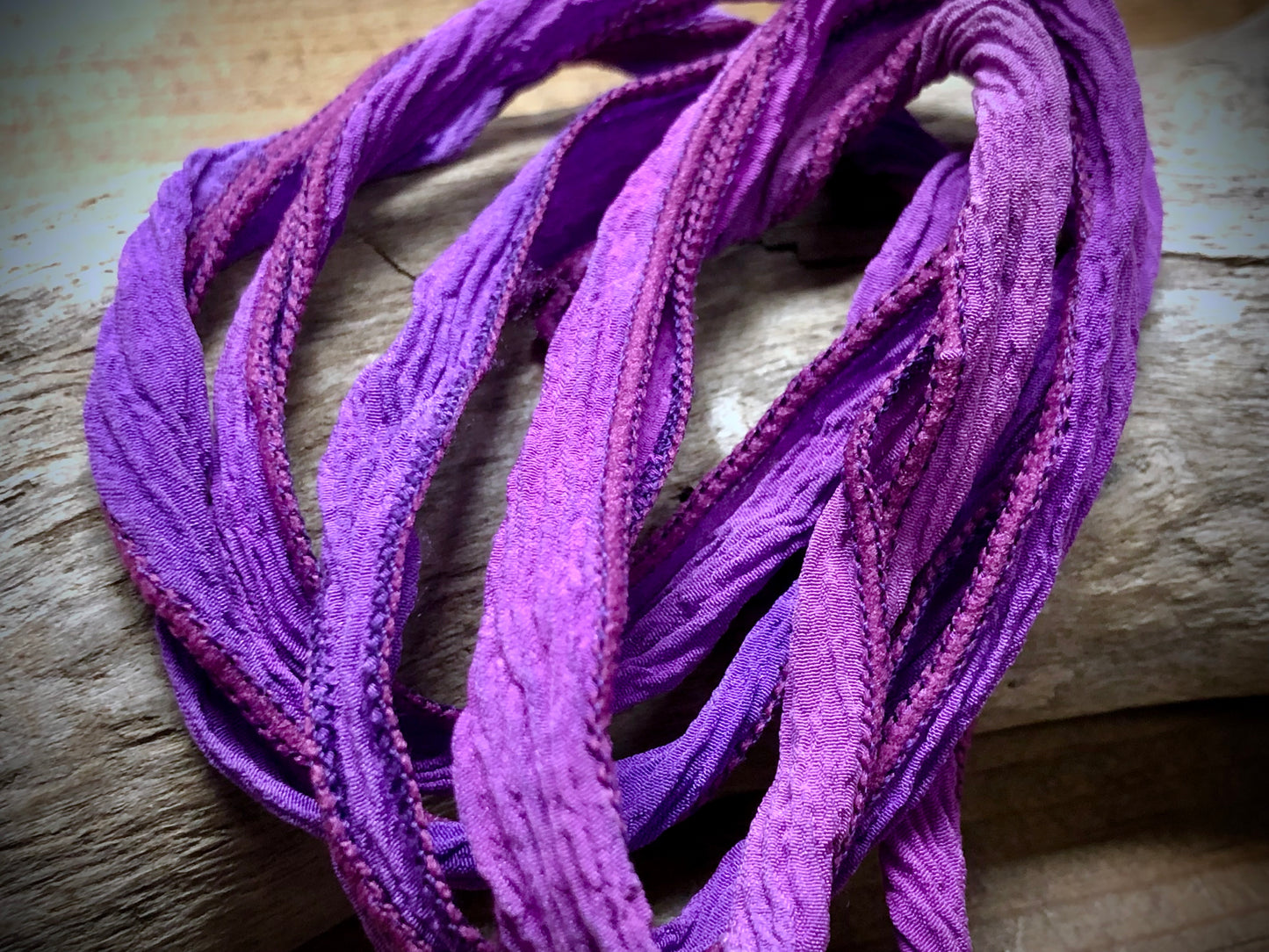 Side-Stitched Silk Ribbon - Fuchsia-Purple Ombre