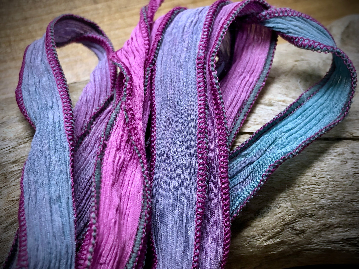 Side-Stitched Silk Ribbon - Purple-Teal Ombre