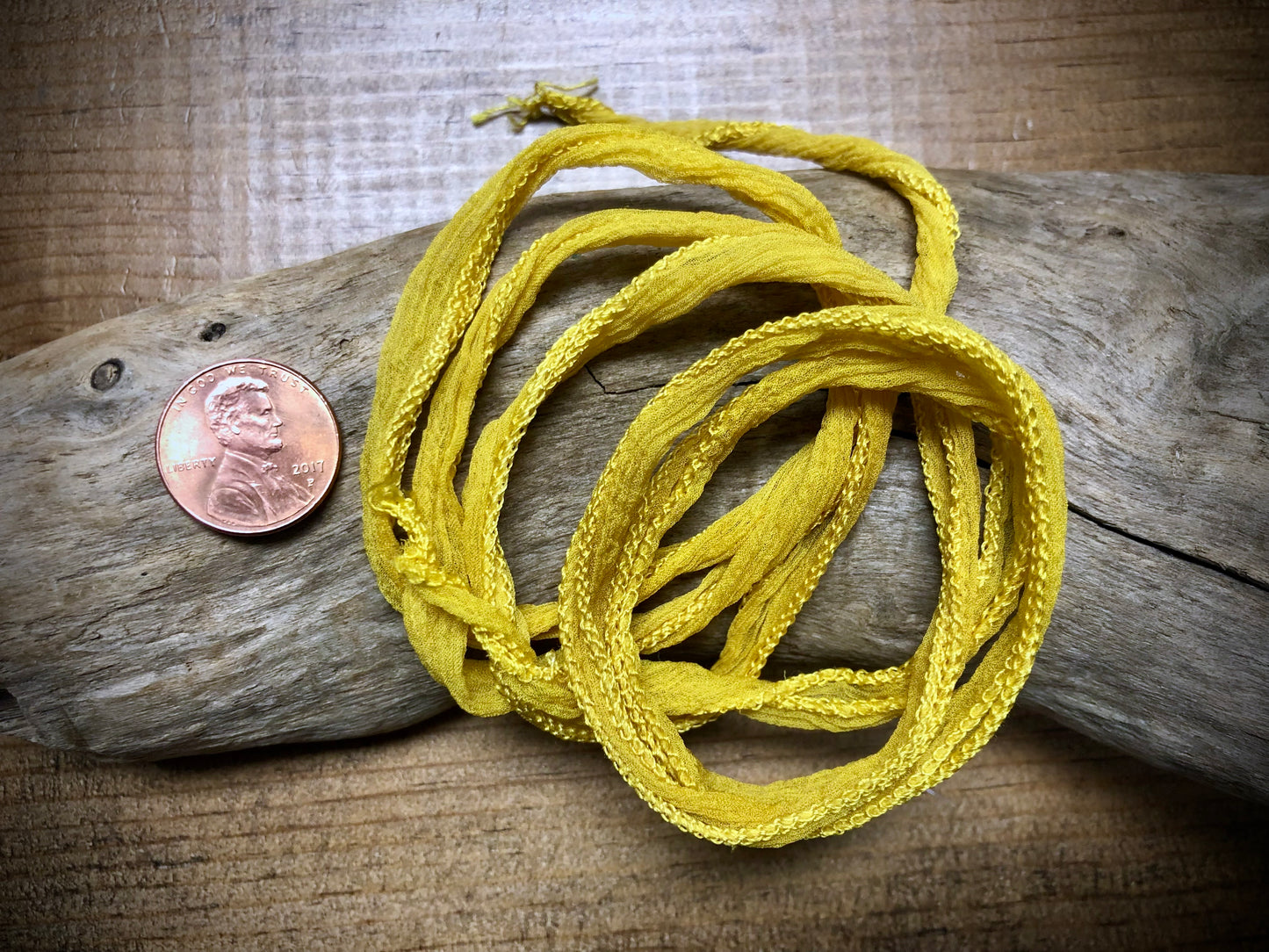 Side-Stitched Silk Ribbon - Mustard Yellow