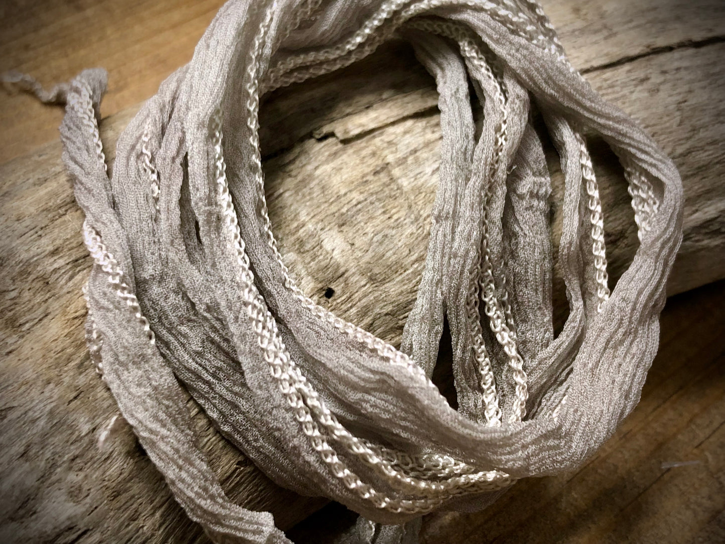 Side-Stitched Silk Ribbon - Taupe