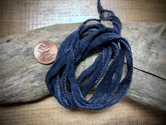 Side-Stitched Silk Ribbon - Midnight Blue