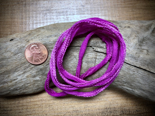 Side-Stitched Silk Ribbon - Fuchsia