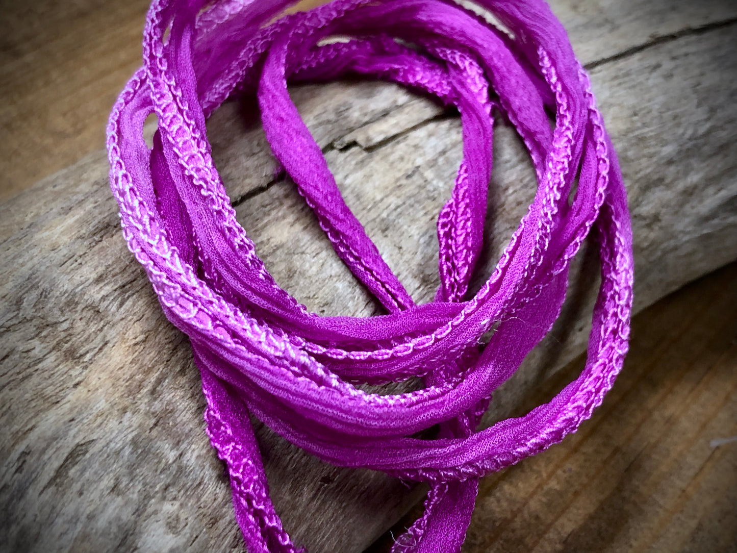 Side-Stitched Silk Ribbon - Fuchsia