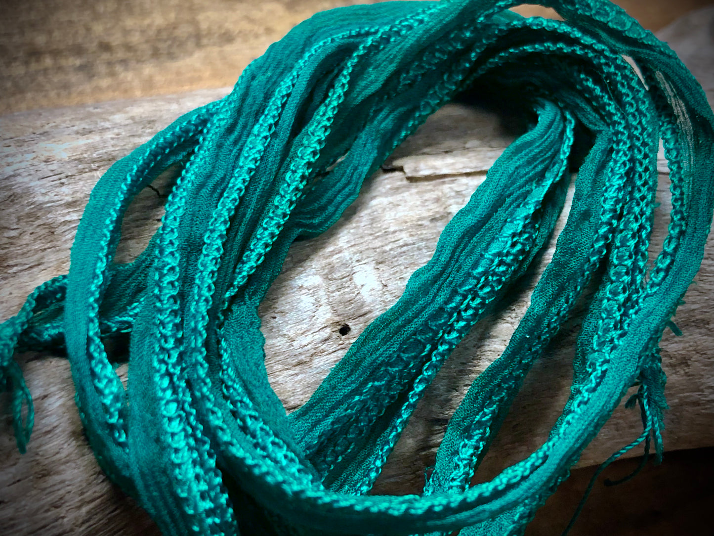 Side-Stitched Silk Ribbon - Bright Teal