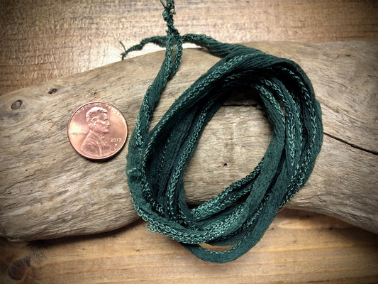 Side-Stitched Silk Ribbon - Forest Green