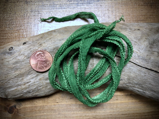 Side-Stitched Silk Ribbon - Grass Green