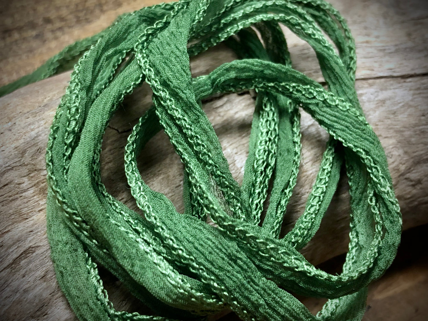 Side-Stitched Silk Ribbon - Grass Green
