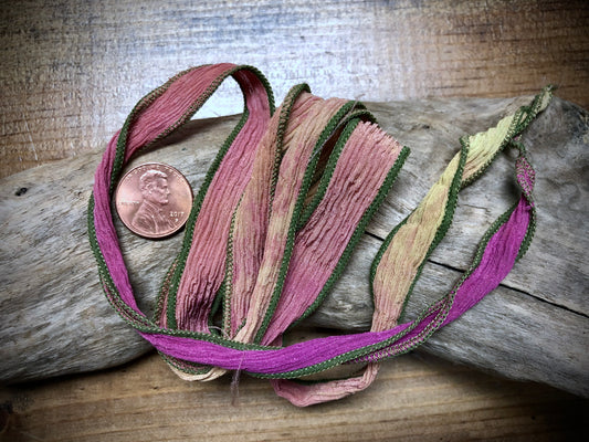 Side-Stitched Silk Ribbon - Fuchsia-Yellow Ombre
