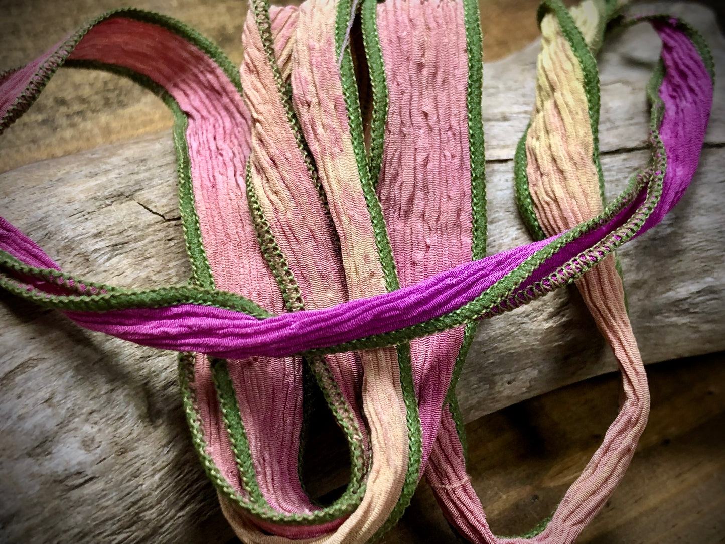 Side-Stitched Silk Ribbon - Fuchsia-Yellow Ombre