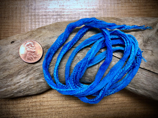 Side-Stitched Silk Ribbon - Bright Blue