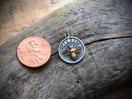Sterling Moon Phase Charm with Bronze Bee