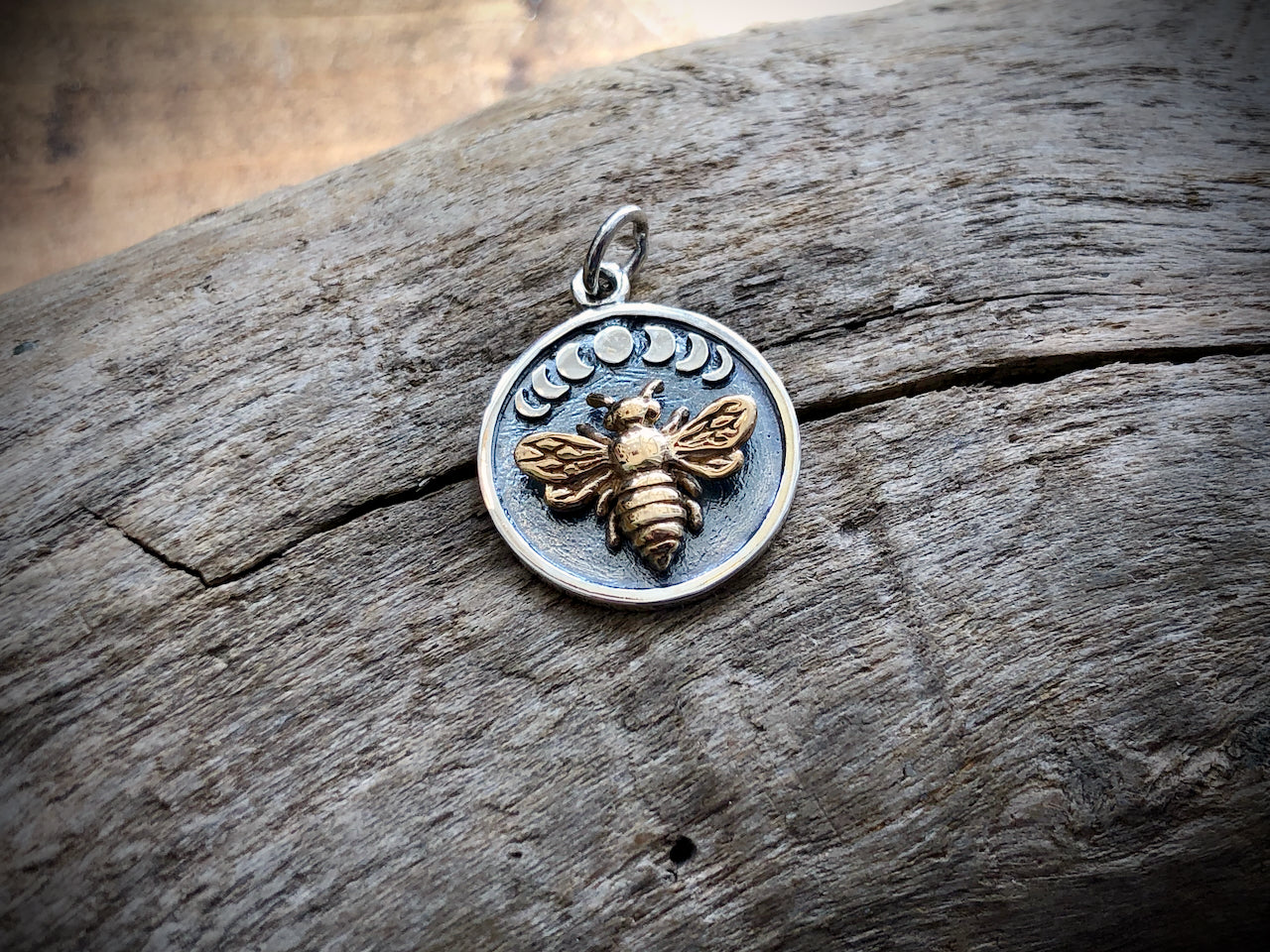 Sterling Moon Phase Charm with Bronze Bee
