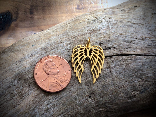 Gold Plated Bronze Open Work Double Wing Charm