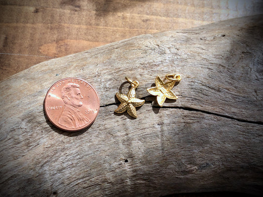 Gold Plated Bronze Textured Starfish Charm