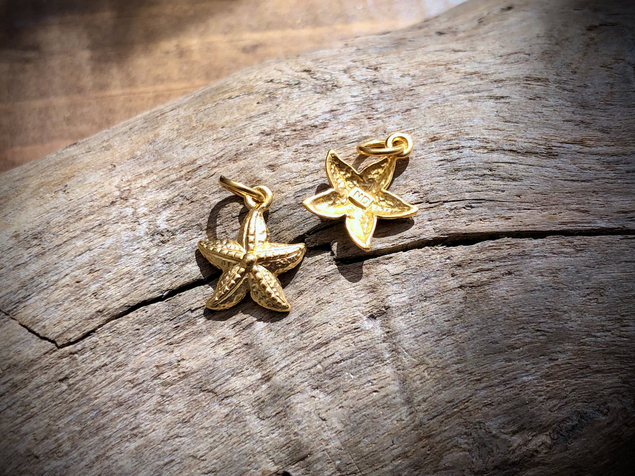 Gold Plated Bronze Textured Starfish Charm