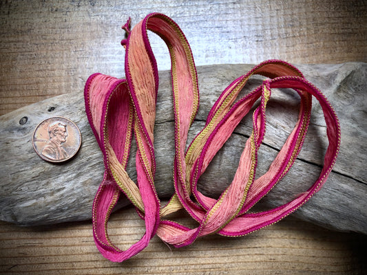 Side-Stitched Silk Ribbon - Desert Rose Ombre