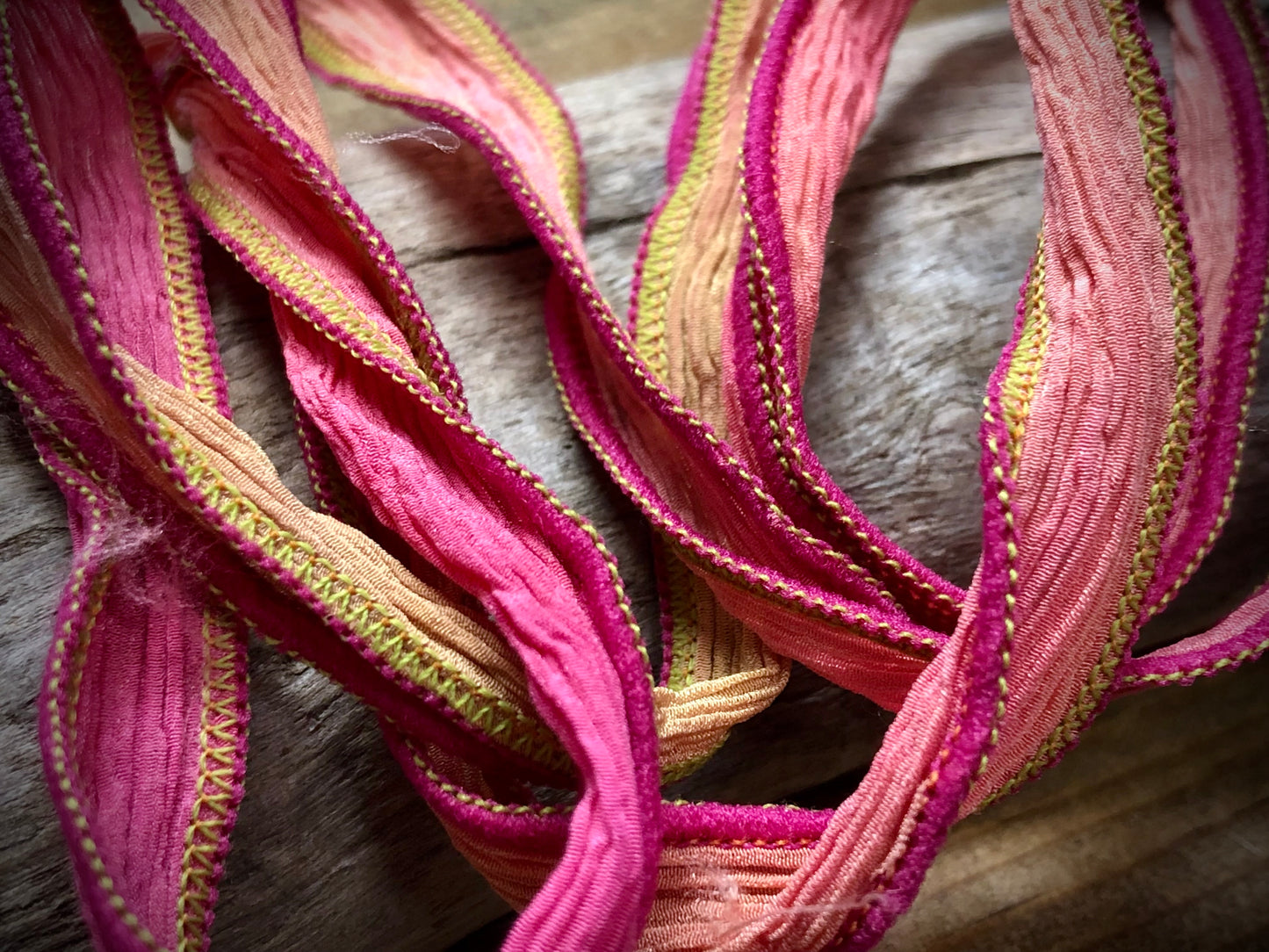 Side-Stitched Silk Ribbon - Desert Rose Ombre
