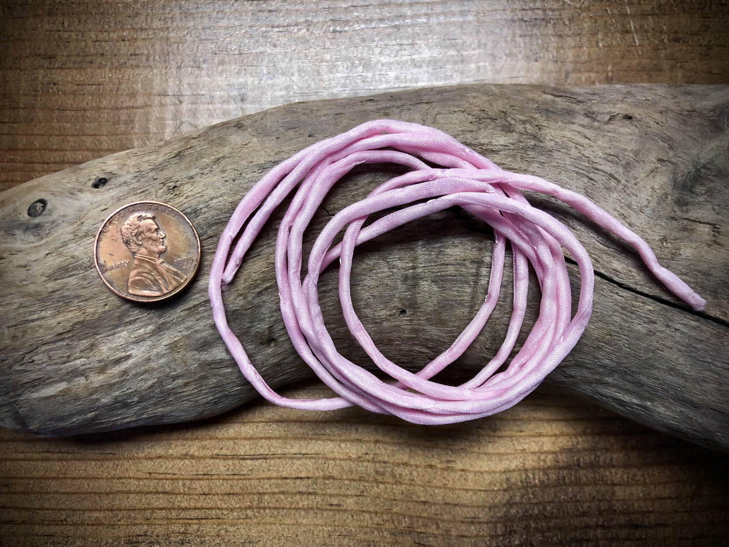 Tubular Stitched Silk Ribbon - Light Pink