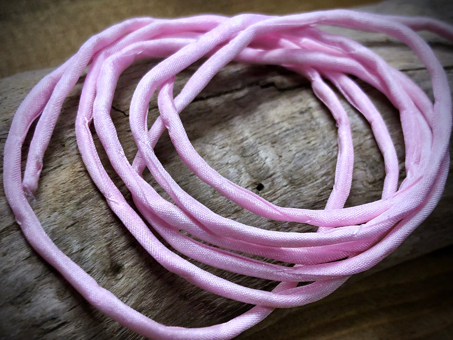 Tubular Stitched Silk Ribbon - Light Pink