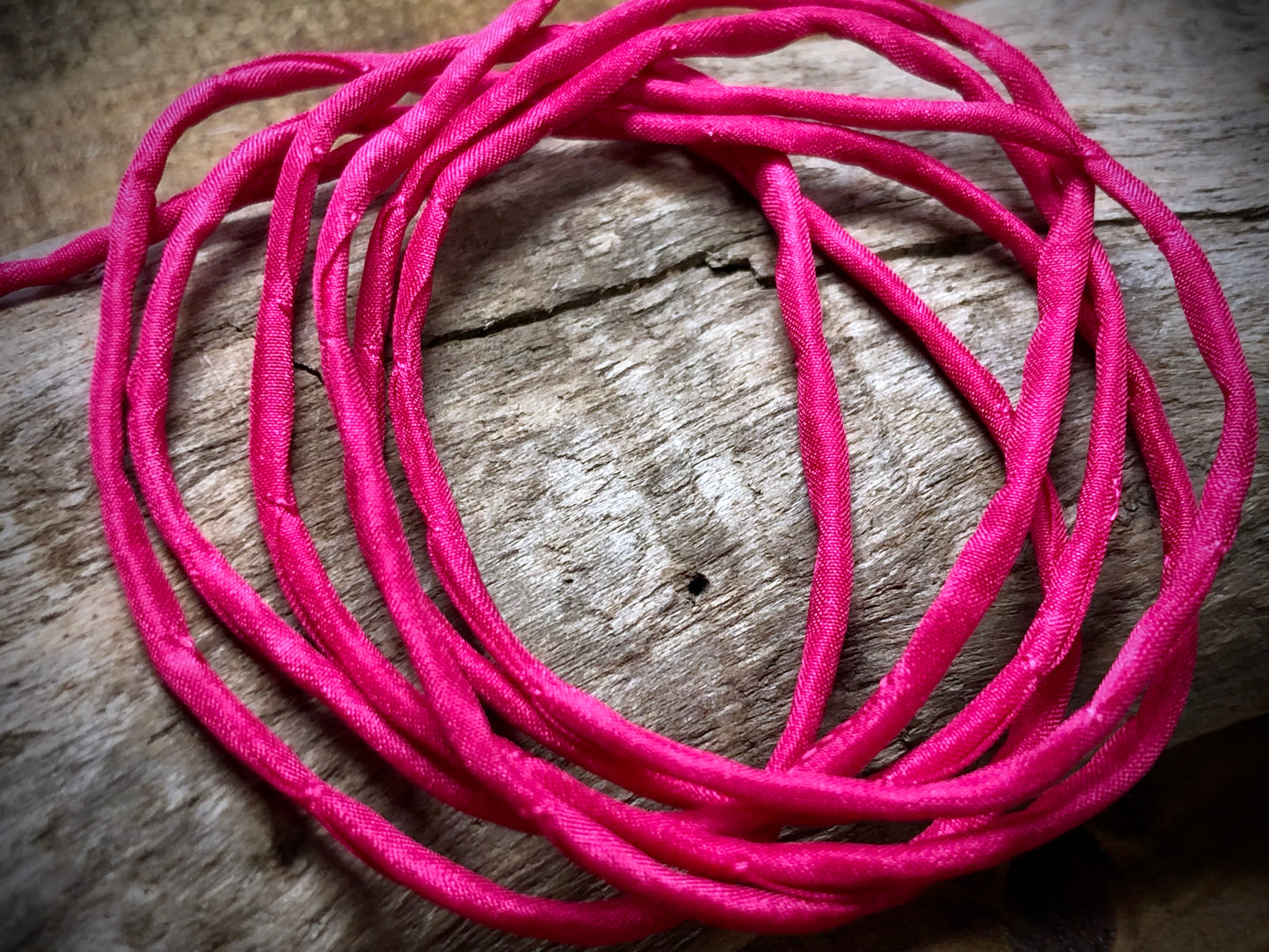 Tubular Stitched Silk Ribbon - Hot Pink