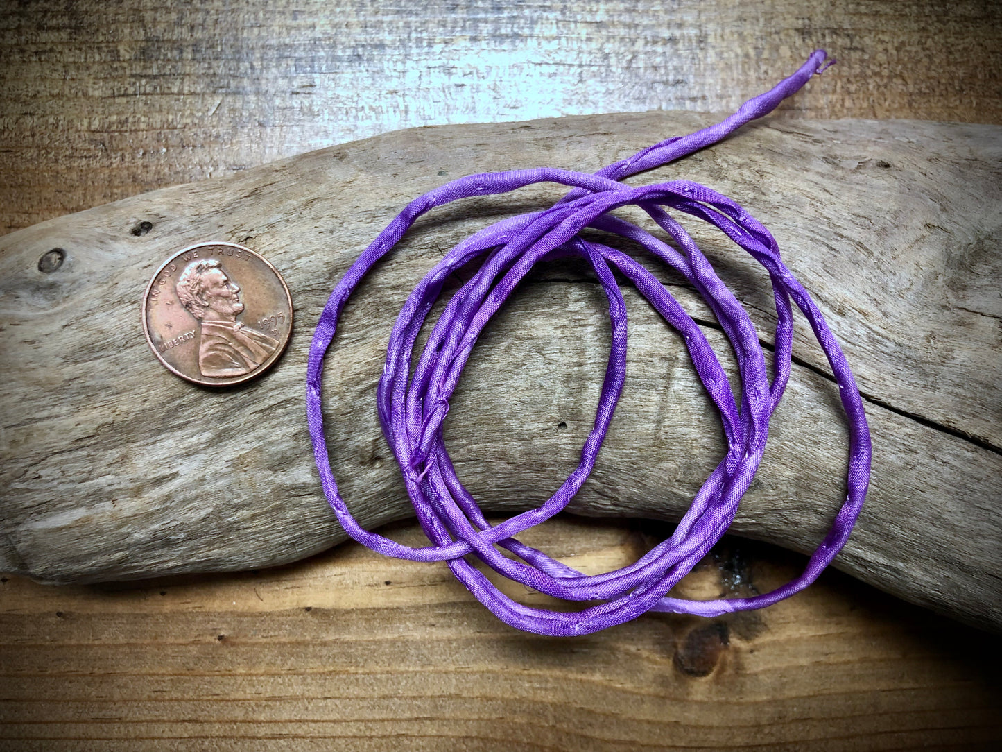 Tubular Stitched Silk Ribbon - Amethyst Purple
