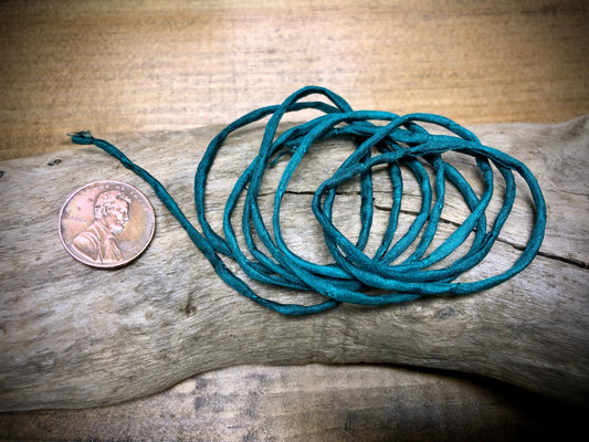 Tubular Stitched Silk Ribbon - Bright Teal